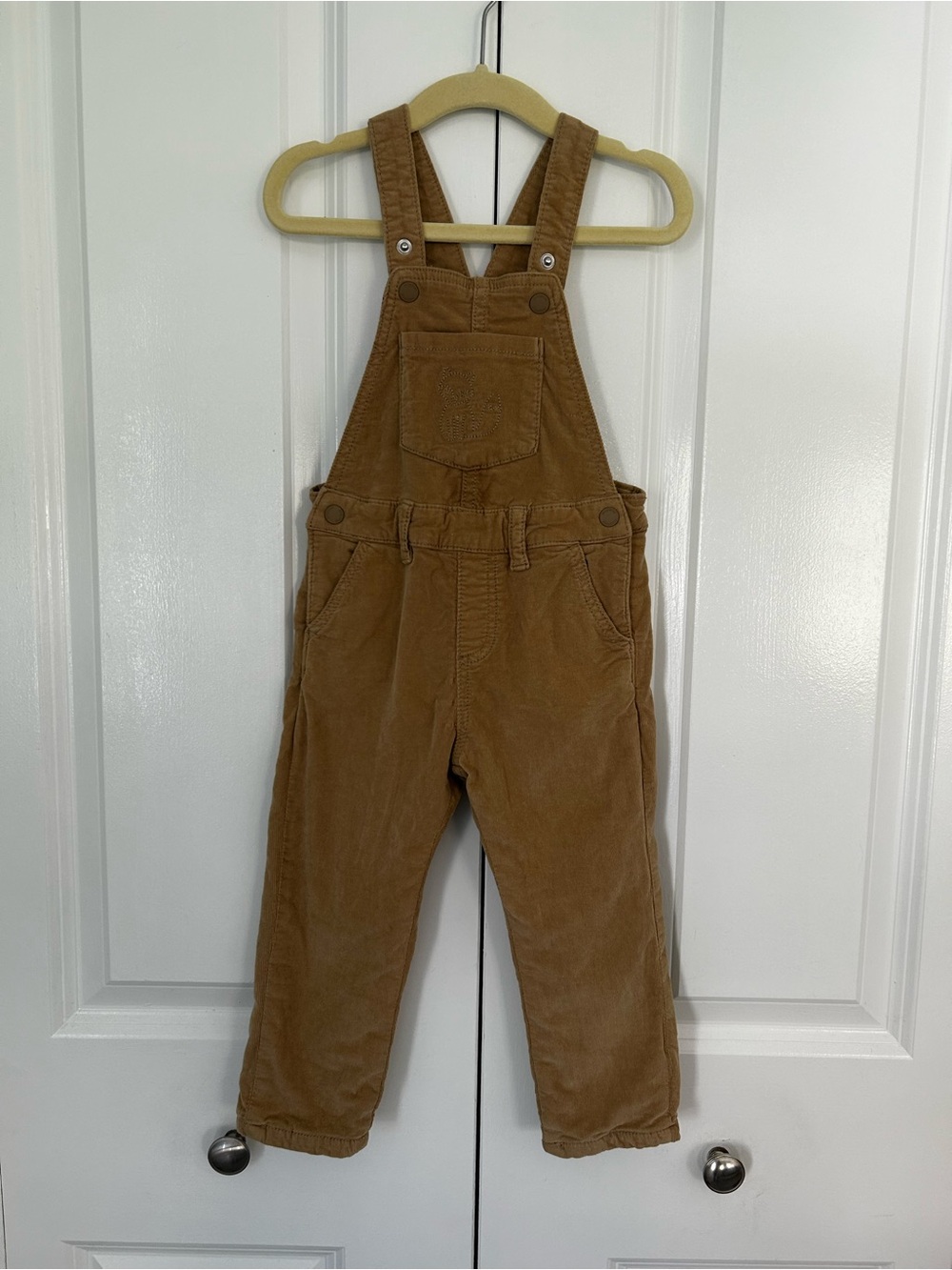 Mayoral boys 18 month tan brown corduroy overalls fox embroidered front pocket